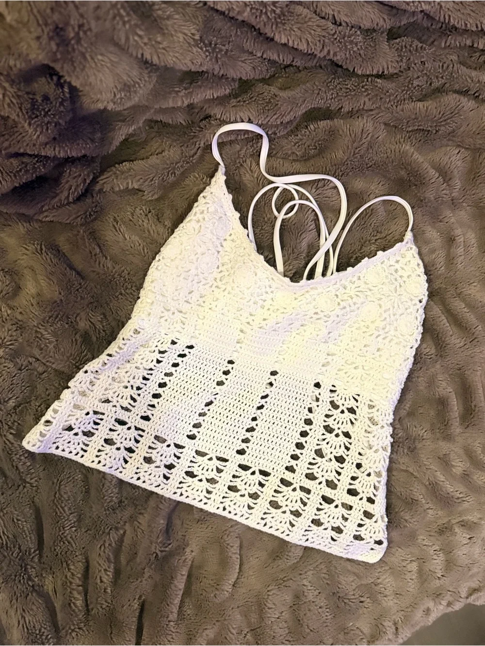 Frankie’s Bikinis Women’s White Crochet Tankini Set
